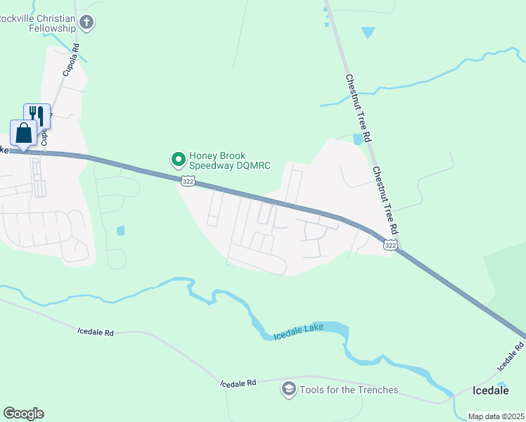 map of restaurants, bars, coffee shops, grocery stores, and more near 51 Gregory Circle in Honey Brook