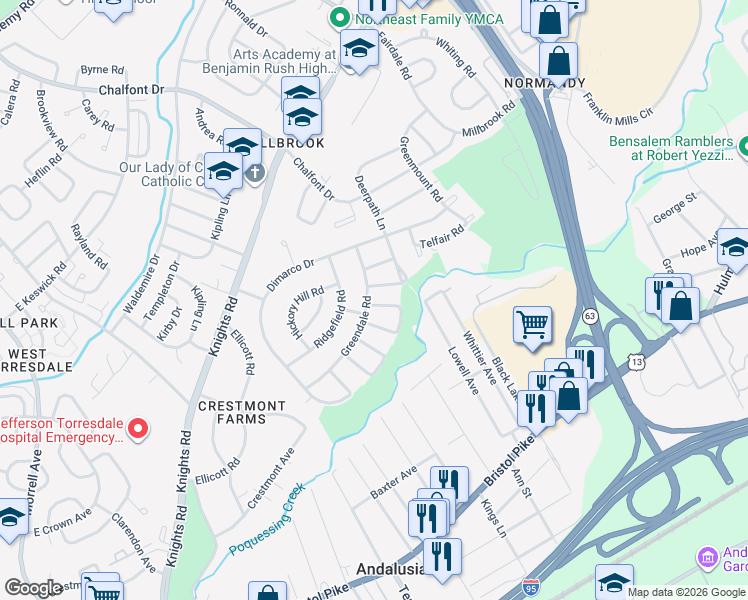 map of restaurants, bars, coffee shops, grocery stores, and more near 219 Parkview Road in Philadelphia