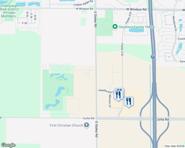 map of restaurants, bars, coffee shops, grocery stores, and more near 4201 Nicklaus Drive in Champaign