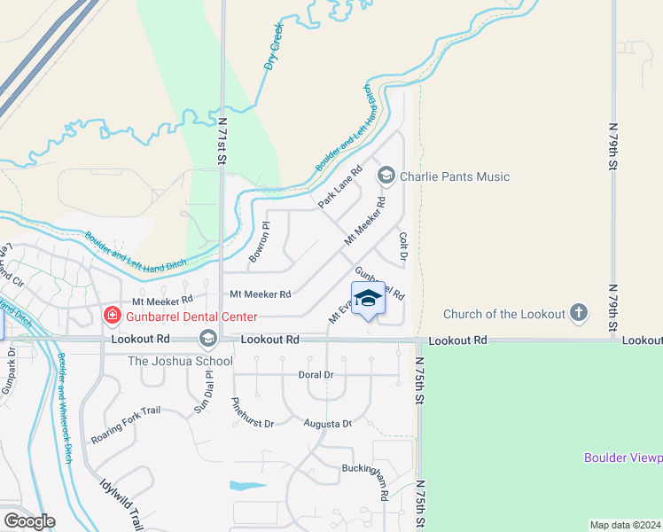 map of restaurants, bars, coffee shops, grocery stores, and more near 7330 Mount Meeker Road in Longmont