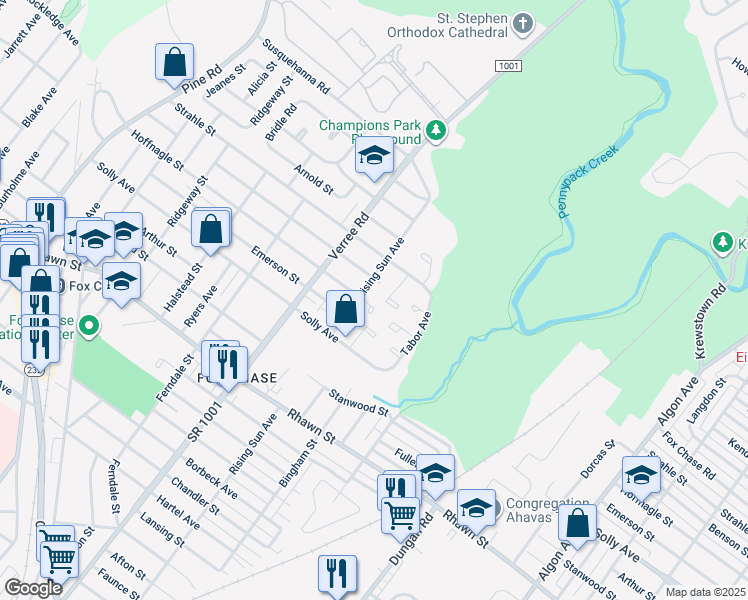 map of restaurants, bars, coffee shops, grocery stores, and more near 1011 Hoffnagle Place in Philadelphia