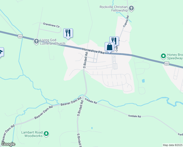 map of restaurants, bars, coffee shops, grocery stores, and more near 2 Buck Court in Honey Brook