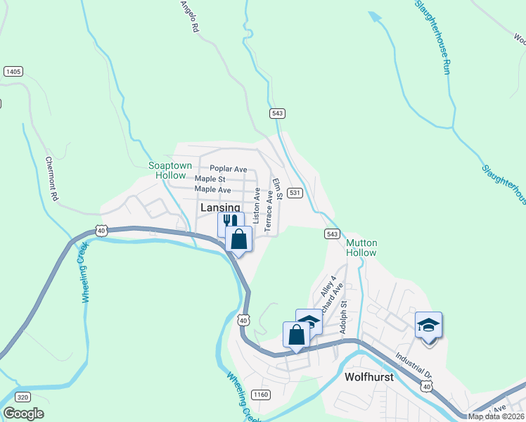 map of restaurants, bars, coffee shops, grocery stores, and more near 68479 Terrace Drive in Bridgeport