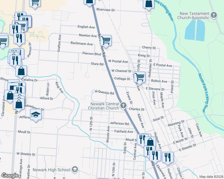 map of restaurants, bars, coffee shops, grocery stores, and more near 645 Mount Vernon Road in Newark
