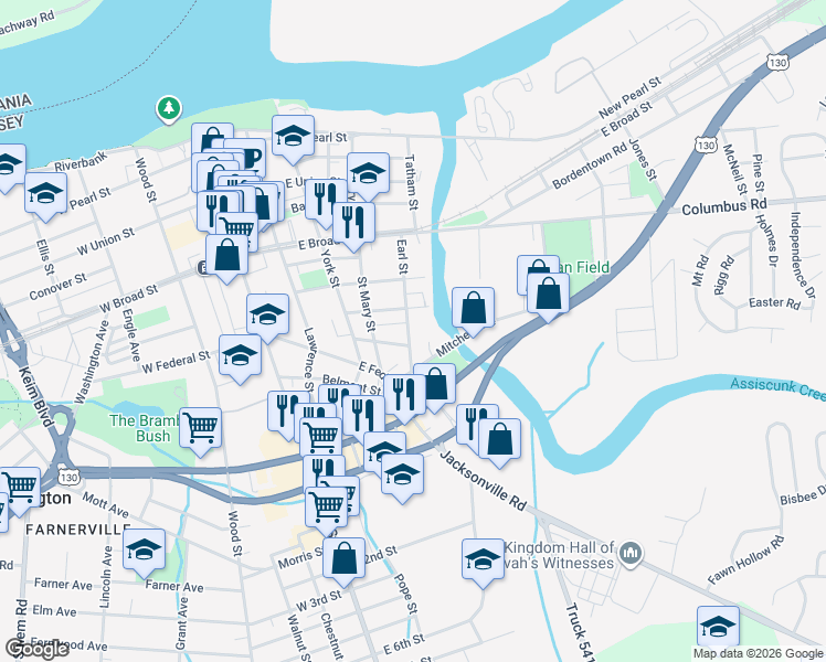 map of restaurants, bars, coffee shops, grocery stores, and more near 509 Linden Avenue in Burlington