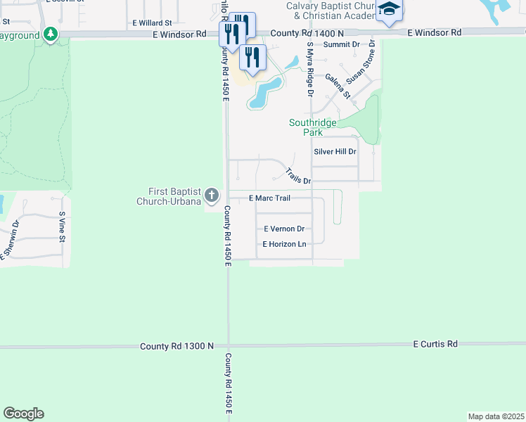map of restaurants, bars, coffee shops, grocery stores, and more near 1606 East Lexington Drive in Urbana