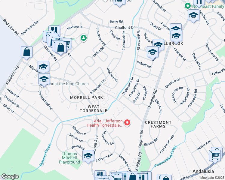 map of restaurants, bars, coffee shops, grocery stores, and more near 3644 Drumore Drive in Philadelphia