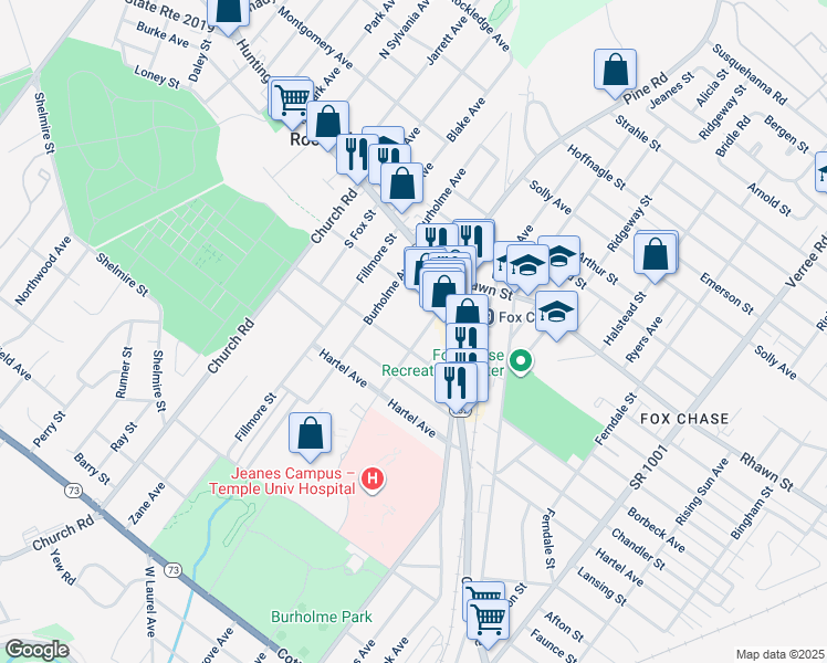 map of restaurants, bars, coffee shops, grocery stores, and more near 7914 Barnes Street in Philadelphia
