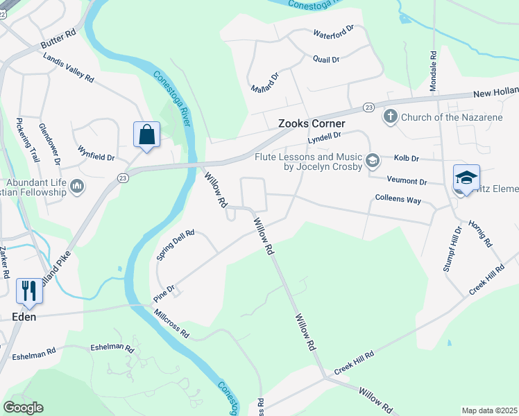 map of restaurants, bars, coffee shops, grocery stores, and more near 2003 Orchard Drive in Lancaster