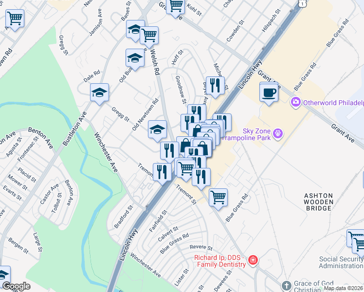 map of restaurants, bars, coffee shops, grocery stores, and more near 2049 Beyer Avenue in Philadelphia