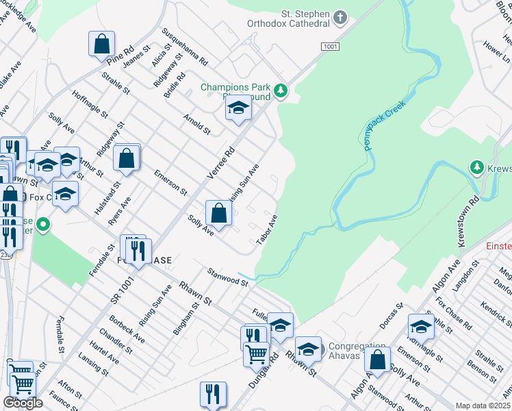 map of restaurants, bars, coffee shops, grocery stores, and more near 8307 Strahle Place in Philadelphia