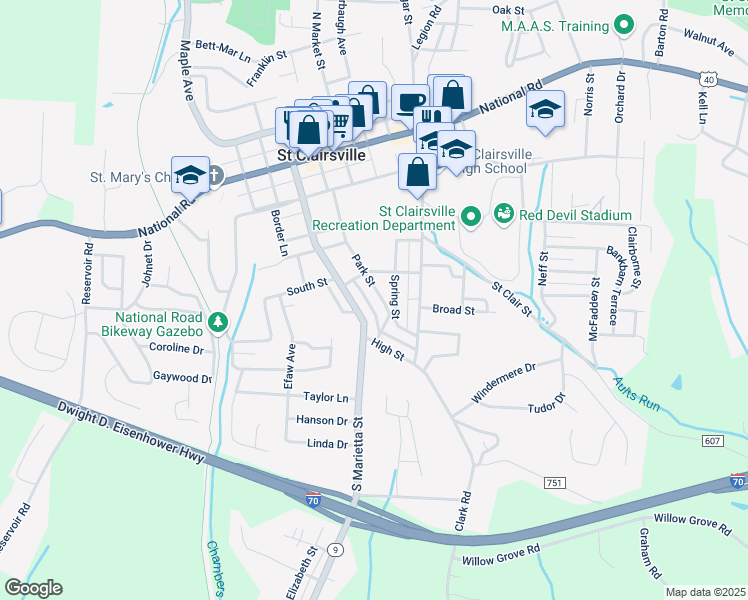 map of restaurants, bars, coffee shops, grocery stores, and more near 311 Park Street in Saint Clairsville