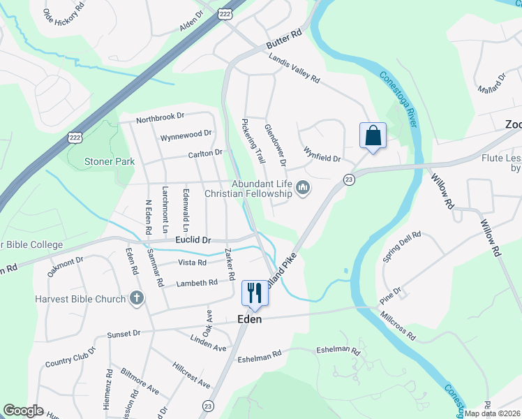 map of restaurants, bars, coffee shops, grocery stores, and more near 1930 Pickering Trail in Lancaster
