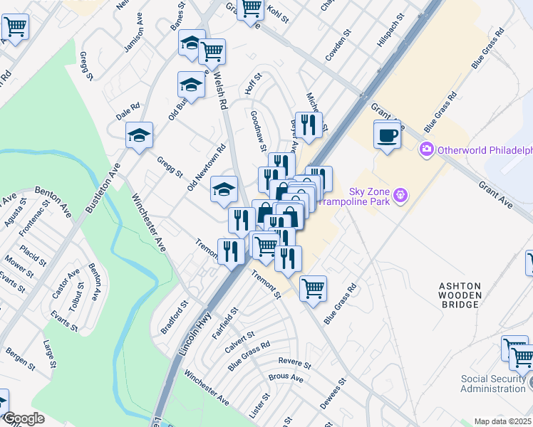 map of restaurants, bars, coffee shops, grocery stores, and more near 2049 Beyer Ave in Philadelphia