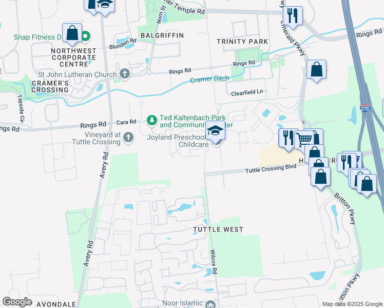 map of restaurants, bars, coffee shops, grocery stores, and more near 5823 Murray Circle in Dublin