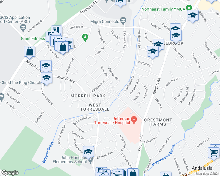 map of restaurants, bars, coffee shops, grocery stores, and more near 3632 Drumore Drive in Philadelphia