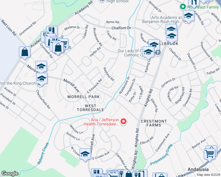 map of restaurants, bars, coffee shops, grocery stores, and more near 10765 Helmer Drive in Philadelphia