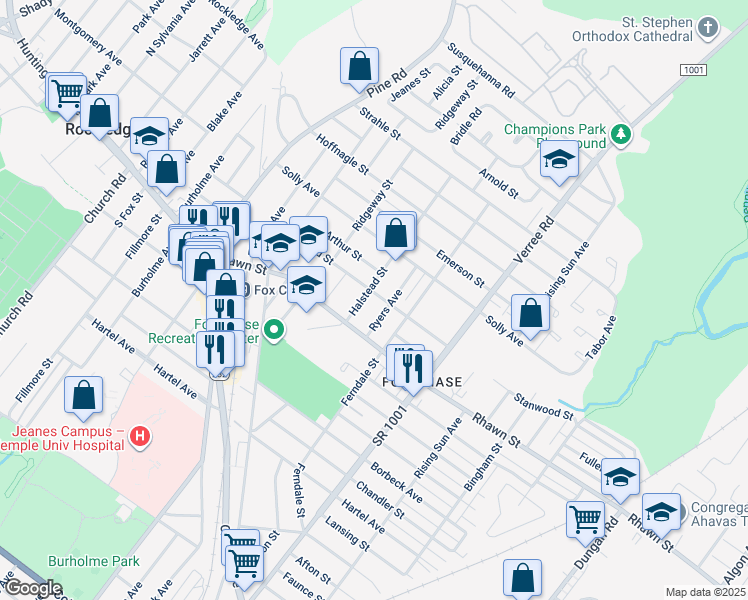 map of restaurants, bars, coffee shops, grocery stores, and more near 706 Stanwood Street in Philadelphia
