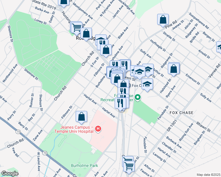 map of restaurants, bars, coffee shops, grocery stores, and more near 7920 Barnes Street in Philadelphia