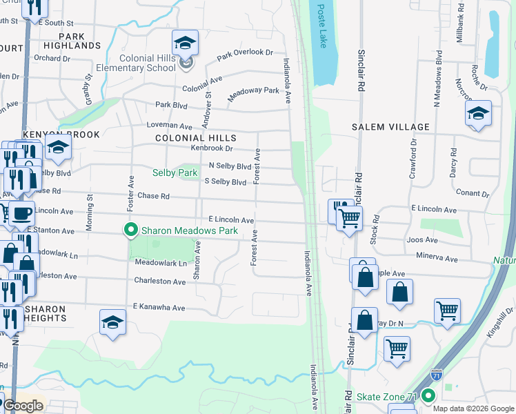 map of restaurants, bars, coffee shops, grocery stores, and more near 537 Chase Road in Columbus