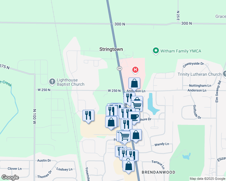 map of restaurants, bars, coffee shops, grocery stores, and more near 430 West 250 North in Lebanon