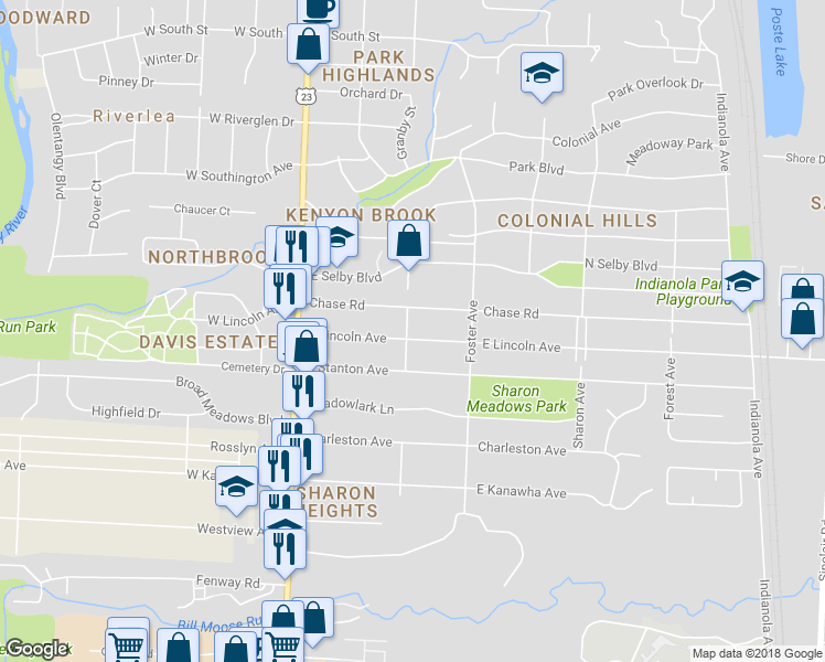 map of restaurants, bars, coffee shops, grocery stores, and more near 164 East Lincoln Avenue in Columbus