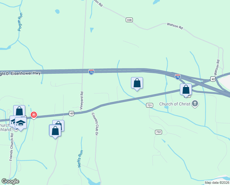 map of restaurants, bars, coffee shops, grocery stores, and more near 68120 Tinmar Drive in Saint Clairsville