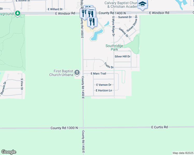 map of restaurants, bars, coffee shops, grocery stores, and more near 1606 East Lexington Drive in Urbana