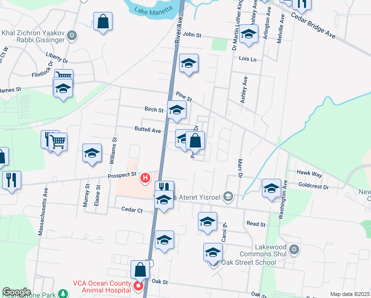 map of restaurants, bars, coffee shops, grocery stores, and more near 8 Sequoia Drive in Lakewood