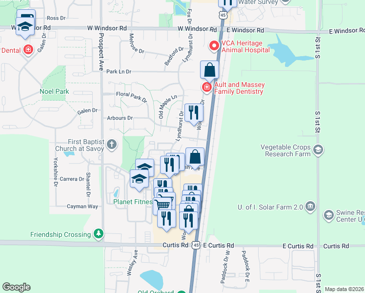 map of restaurants, bars, coffee shops, grocery stores, and more near in Savoy