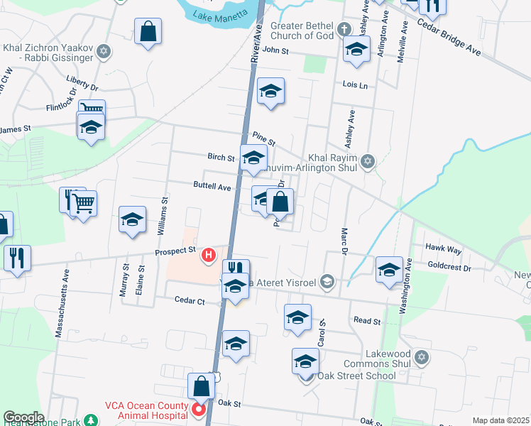 map of restaurants, bars, coffee shops, grocery stores, and more near 8 Sequoia Drive in Lakewood