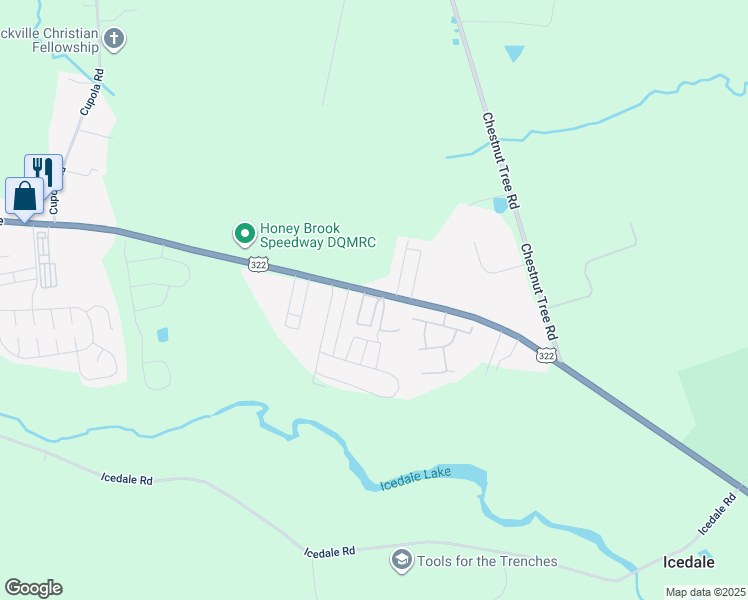 map of restaurants, bars, coffee shops, grocery stores, and more near 51 Gregory Circle in Honey Brook