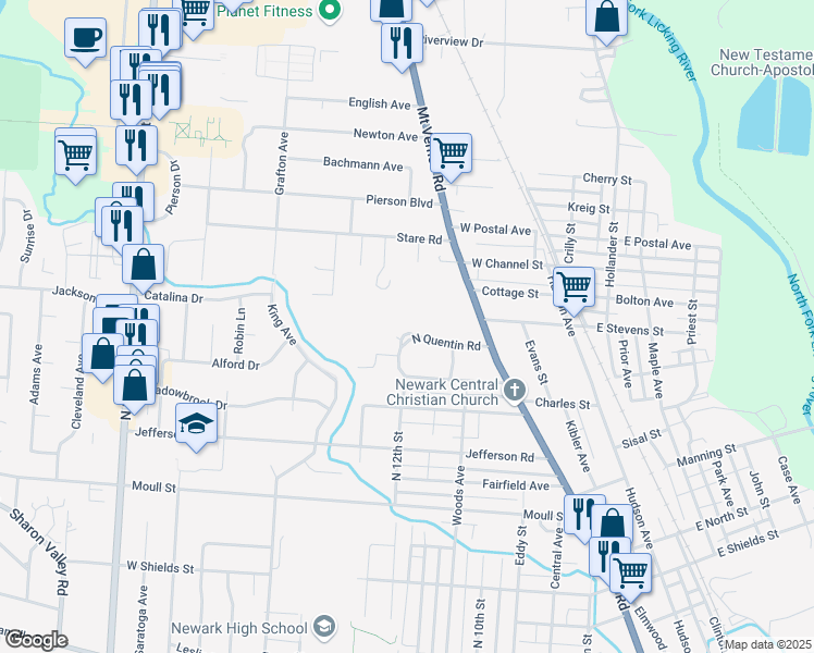 map of restaurants, bars, coffee shops, grocery stores, and more near 234 North Quentin Road in Newark