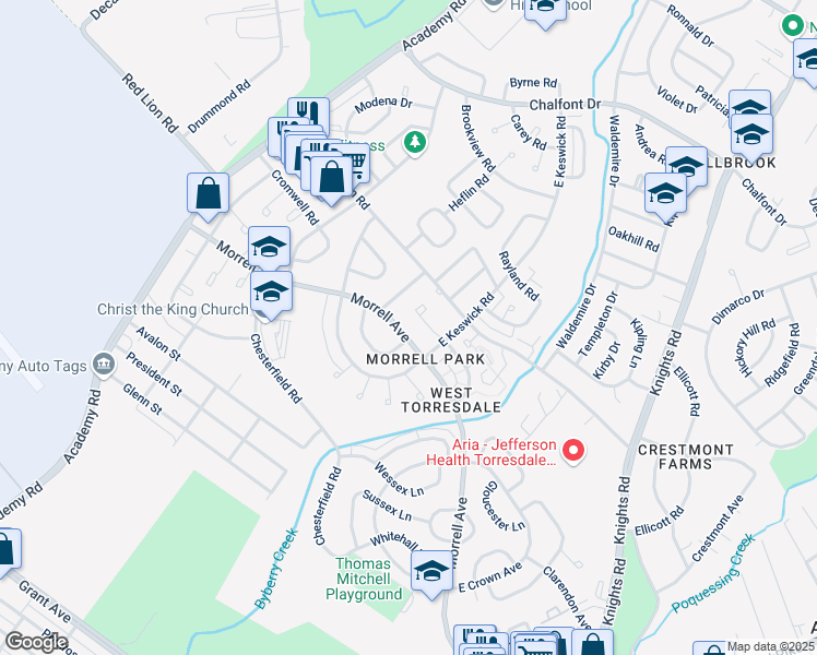 map of restaurants, bars, coffee shops, grocery stores, and more near 3357 Morrell Avenue in Philadelphia