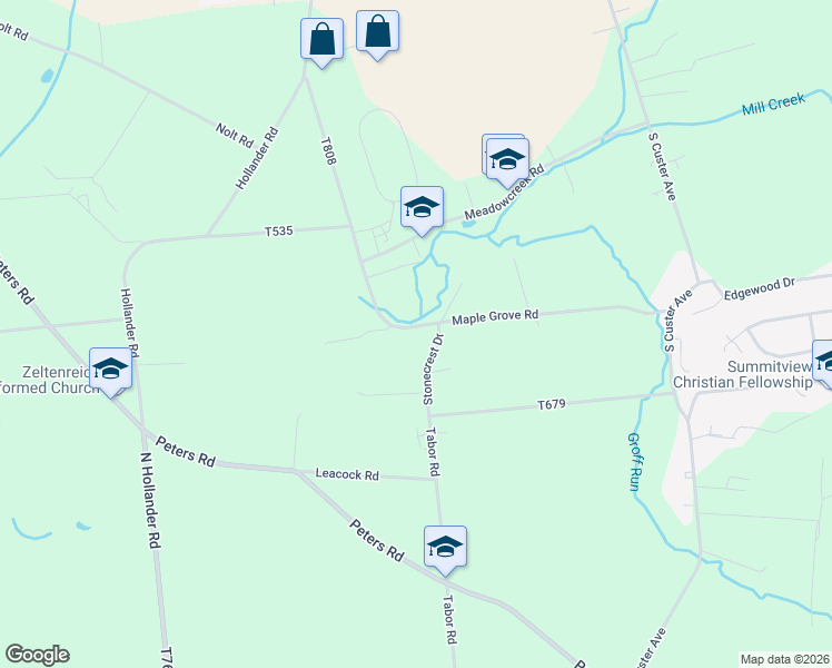 map of restaurants, bars, coffee shops, grocery stores, and more near 734 Maple Grove Road in New Holland