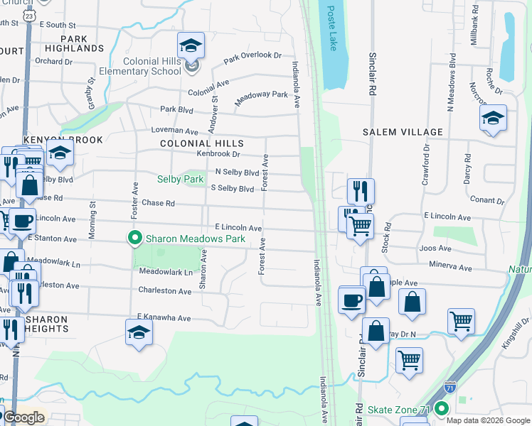 map of restaurants, bars, coffee shops, grocery stores, and more near 537 Chase Road in Columbus