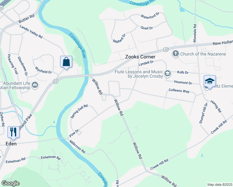 map of restaurants, bars, coffee shops, grocery stores, and more near 2003 Orchard Drive in Lancaster