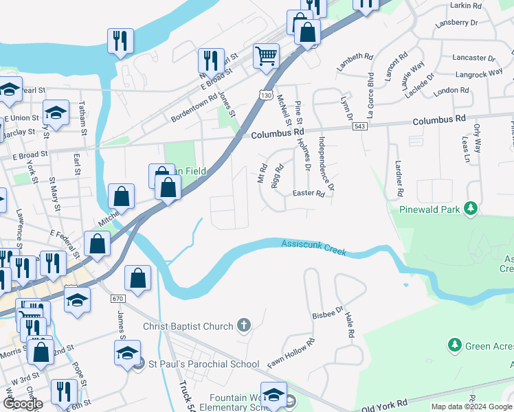 map of restaurants, bars, coffee shops, grocery stores, and more near 870 U.S. 130 in Burlington