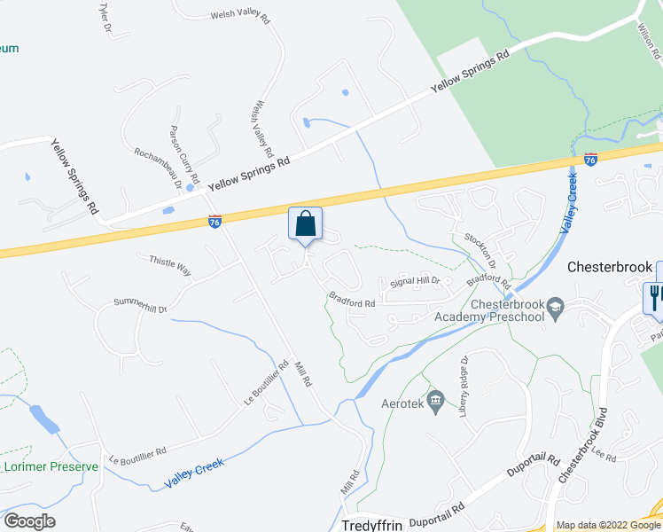 map of restaurants, bars, coffee shops, grocery stores, and more near 59 Militia Hill Drive in Chesterbrook