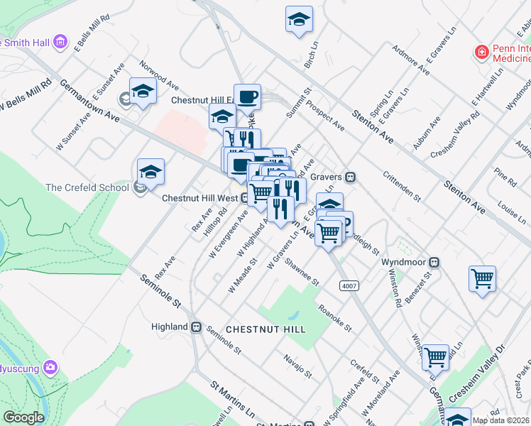 map of restaurants, bars, coffee shops, grocery stores, and more near in Philadelphia
