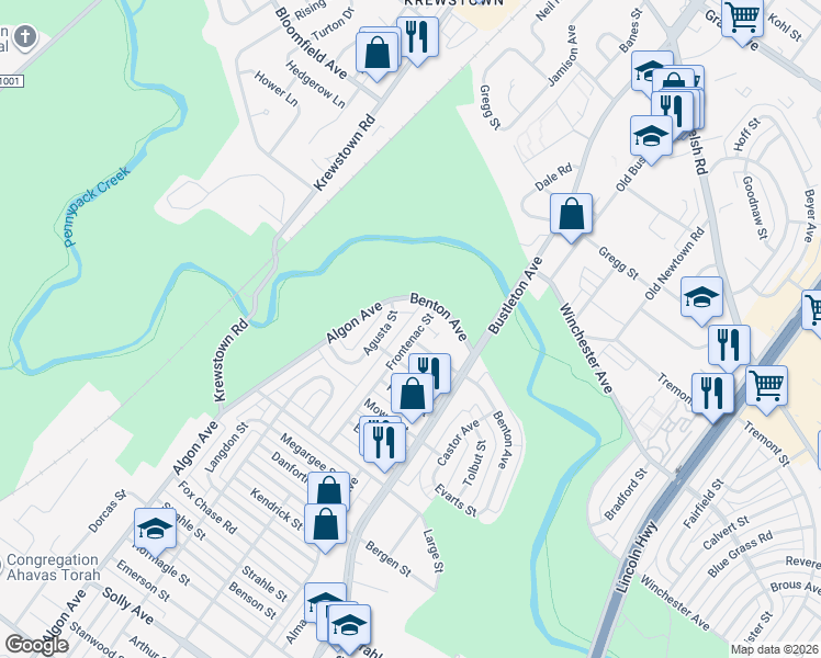 map of restaurants, bars, coffee shops, grocery stores, and more near 1805 Carwithan Street in Philadelphia