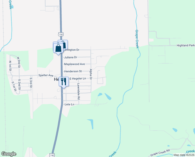 map of restaurants, bars, coffee shops, grocery stores, and more near Hegler Lane in Vermilion County