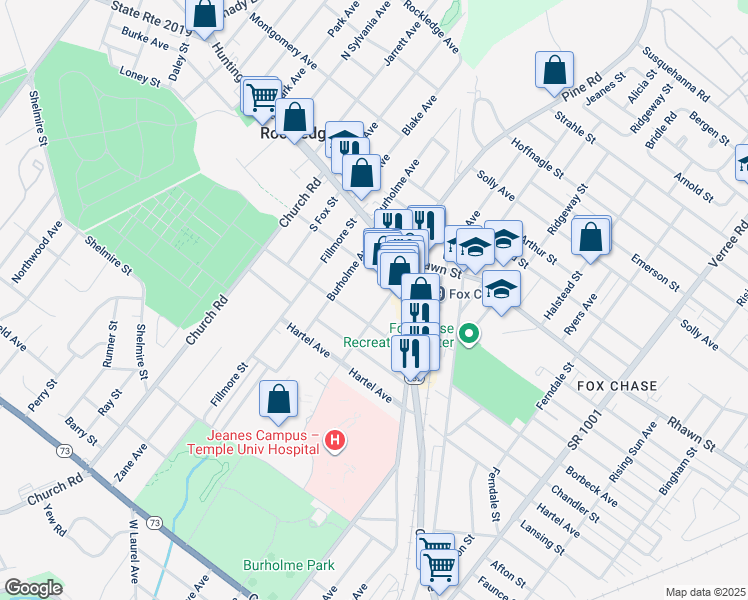 map of restaurants, bars, coffee shops, grocery stores, and more near 7920 Barnes Street in Philadelphia