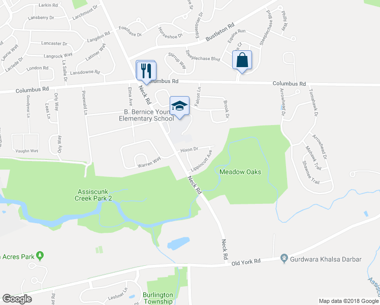 map of restaurants, bars, coffee shops, grocery stores, and more near 8 Hixon Drive in Burlington