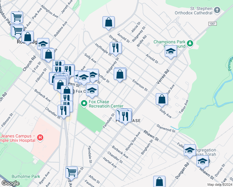map of restaurants, bars, coffee shops, grocery stores, and more near 713 Stanwood Street in Philadelphia