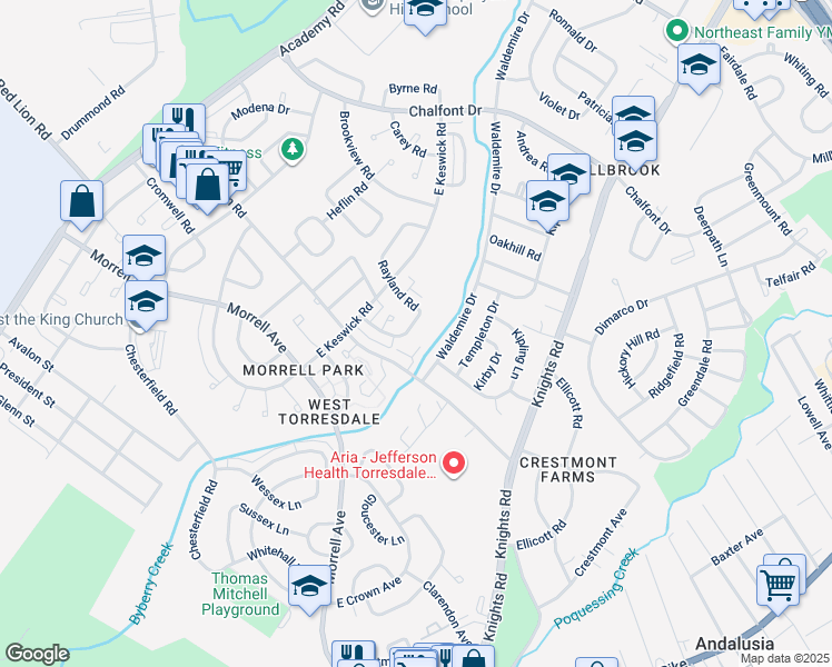 map of restaurants, bars, coffee shops, grocery stores, and more near 10771 Helmer Drive in Philadelphia