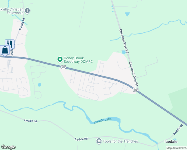 map of restaurants, bars, coffee shops, grocery stores, and more near 41 Gregory Circle in Honey Brook