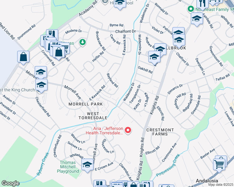 map of restaurants, bars, coffee shops, grocery stores, and more near 10771 Helmer Drive in Philadelphia