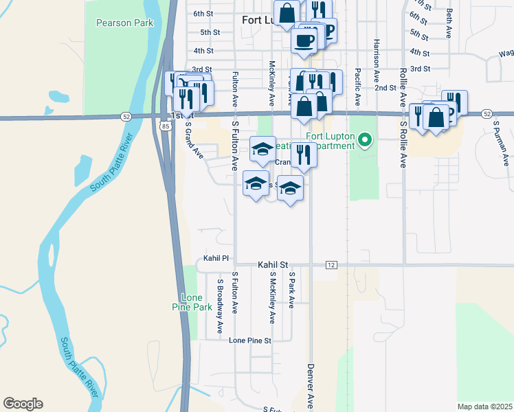 map of restaurants, bars, coffee shops, grocery stores, and more near 411 South McKinley Avenue in Fort Lupton