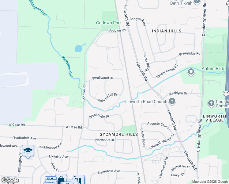map of restaurants, bars, coffee shops, grocery stores, and more near 1239 Autumn Hill Drive in Columbus